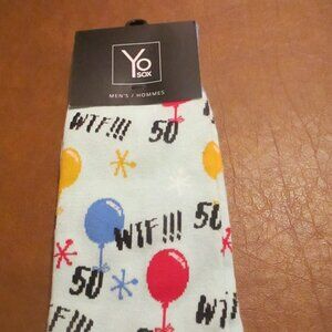 NEW Yo Sox Men's Premium Crew Socks "WTF 50" 50TH BIRTHDAY SOCKS 7-12 COTTON BLN